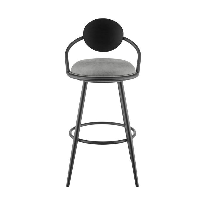 Carnation 26" Swivel Counter Stool in Black Iron with Vintage Gray Faux Leather and Black Wood Back