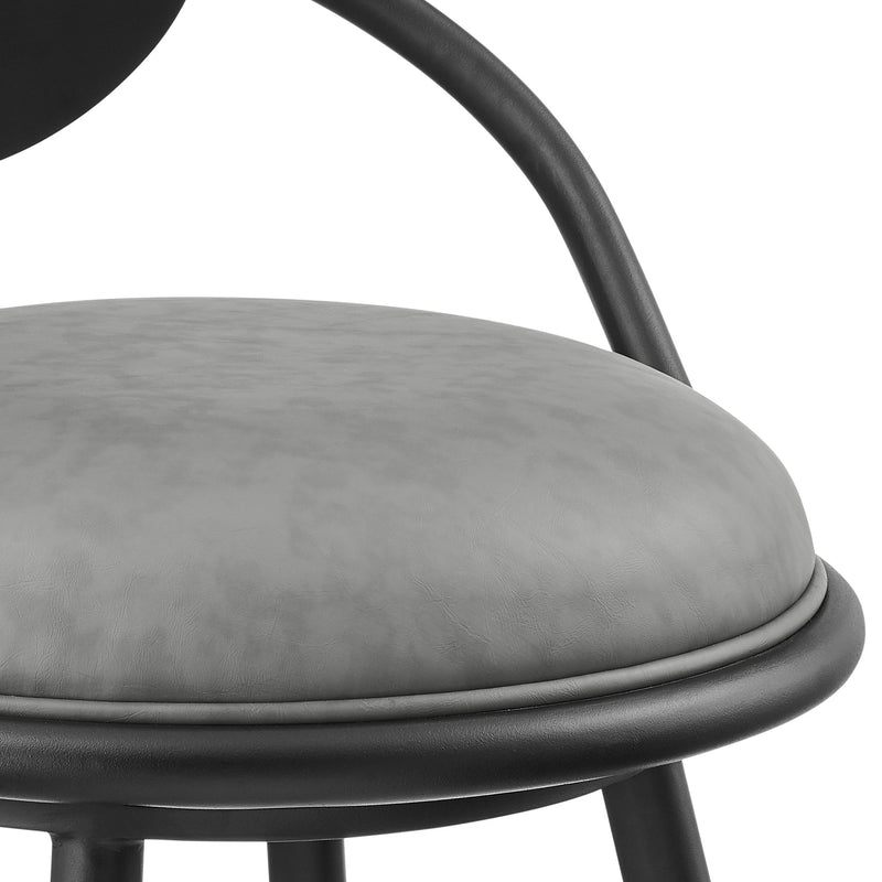 Carnation 26" Swivel Counter Stool in Black Iron with Vintage Gray Faux Leather and Black Wood Back - Furniture City (CA)l