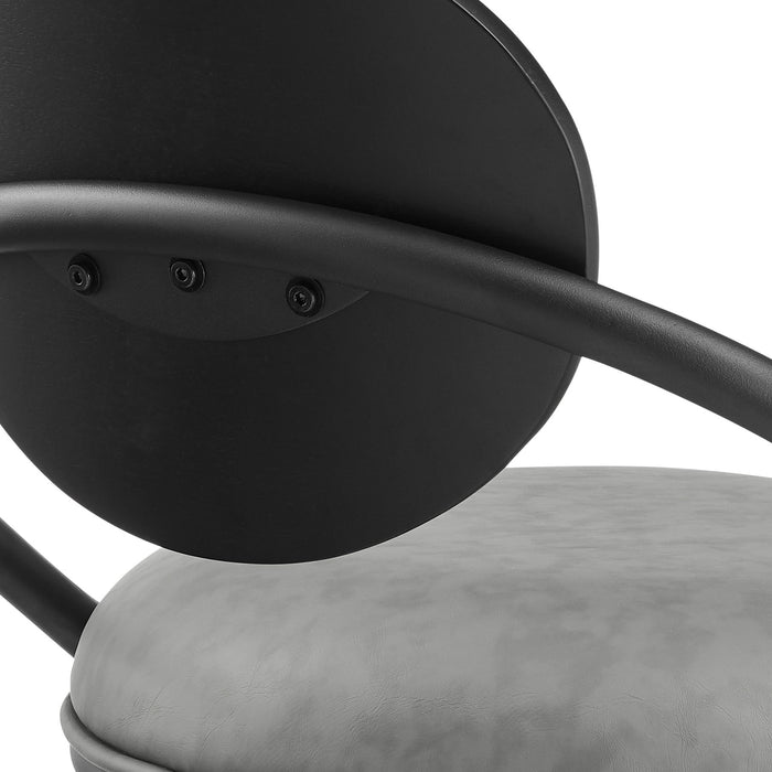 Carnation 26" Swivel Counter Stool in Black Iron with Vintage Gray Faux Leather and Black Wood Back