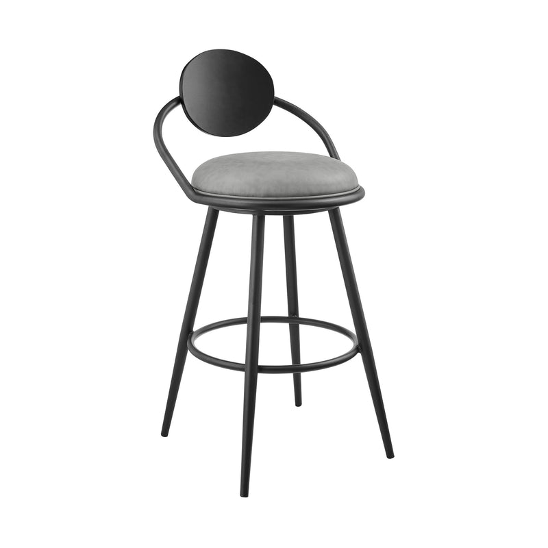 Carnation 30" Swivel Bar Stool in Black Iron with Vintage Gray Faux Leather and Black Wood Back - Furniture City (CA)l
