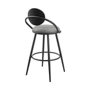 Carnation 30" Swivel Bar Stool in Black Iron with Vintage Gray Faux Leather and Black Wood Back - Furniture City (CA)l