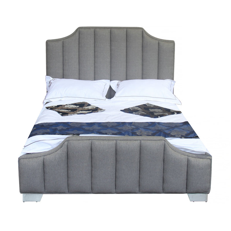 Camelot Contemporary Queen Bed with Polished Stainless Steel and Gray Fabric - Furniture City (CA)l
