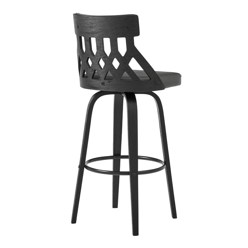 Crux 26" Swivel Counter Stool in Gray Faux Leather and Black Wood - Furniture City (CA)l