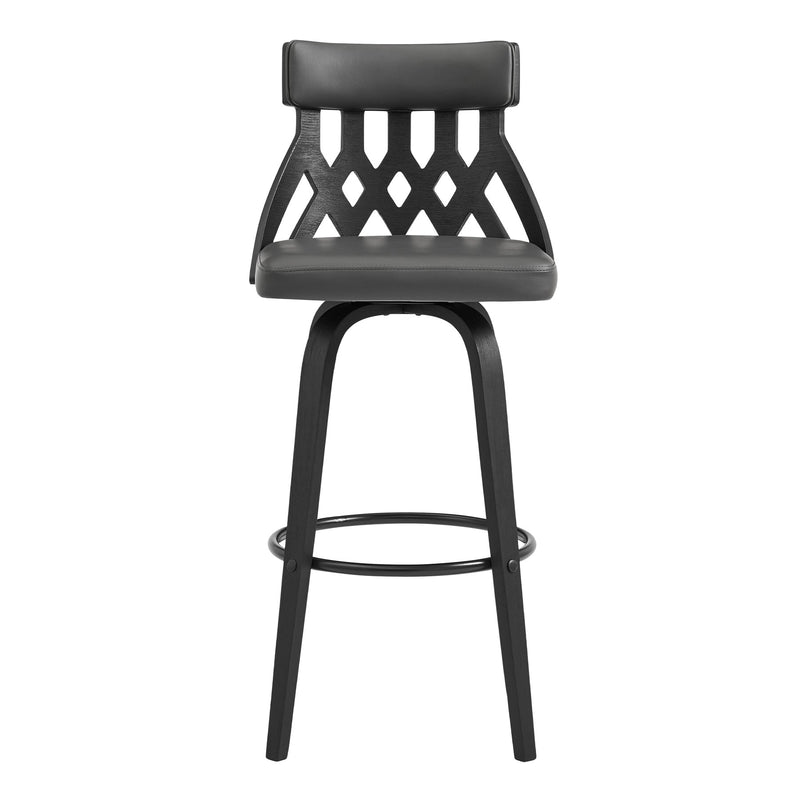 Crux 30" Swivel Bar Stool in Gray Faux Leather and Black Wood - Furniture City (CA)l