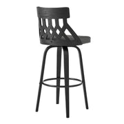Crux 30" Swivel Bar Stool in Gray Faux Leather and Black Wood - Furniture City (CA)l