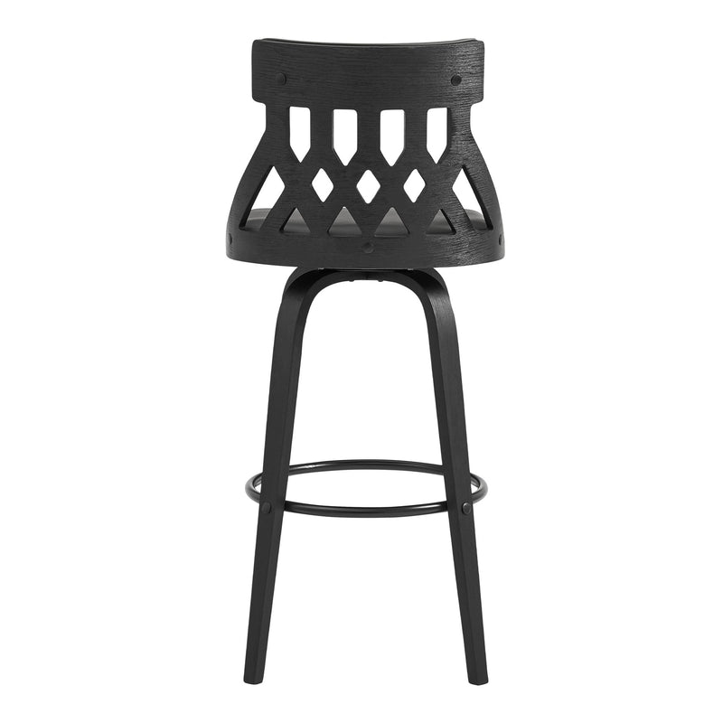 Crux 30" Swivel Bar Stool in Gray Faux Leather and Black Wood - Furniture City (CA)l