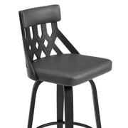 Crux 30" Swivel Bar Stool in Gray Faux Leather and Black Wood - Furniture City (CA)l