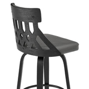 Crux 30" Swivel Bar Stool in Gray Faux Leather and Black Wood - Furniture City (CA)l