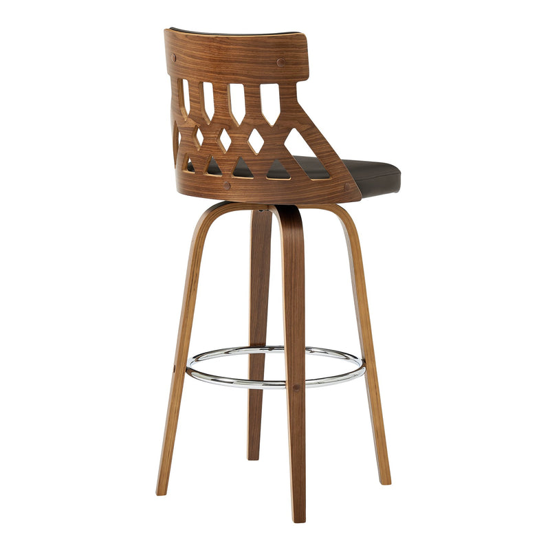Crux 26" Swivel Counter Stool in Brown Faux Leather and Walnut Wood - Furniture City (CA)l