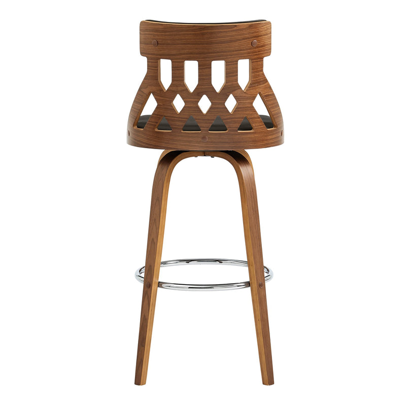 Crux 26" Swivel Counter Stool in Brown Faux Leather and Walnut Wood - Furniture City (CA)l