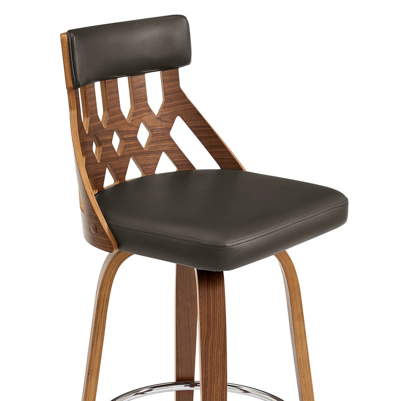 Crux 26" Swivel Counter Stool in Brown Faux Leather and Walnut Wood - Furniture City (CA)l