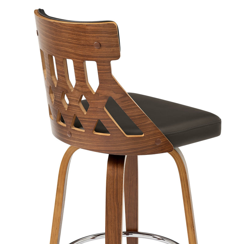 Crux 26" Swivel Counter Stool in Brown Faux Leather and Walnut Wood - Furniture City (CA)l