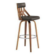 Crux 30" Swivel Bar Stool in Brown Faux Leather and Walnut Wood - Furniture City (CA)l