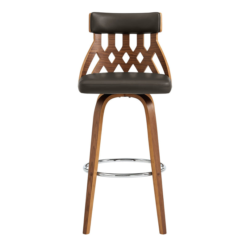 Crux 30" Swivel Bar Stool in Brown Faux Leather and Walnut Wood - Furniture City (CA)l