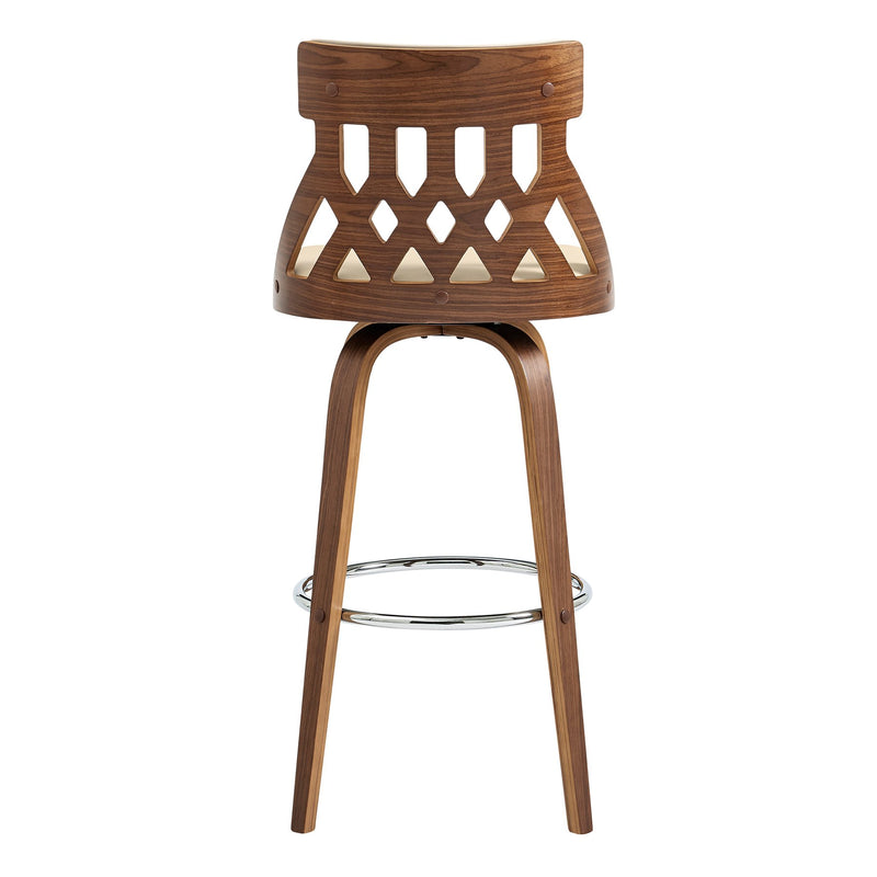 Crux 26" Swivel Bar Stool in Cream Faux Leather and Walnut Wood - Furniture City (CA)l