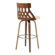 Crux 30" Swivel Bar Stool in Cream Faux Leather and Walnut Wood - Furniture City (CA)l