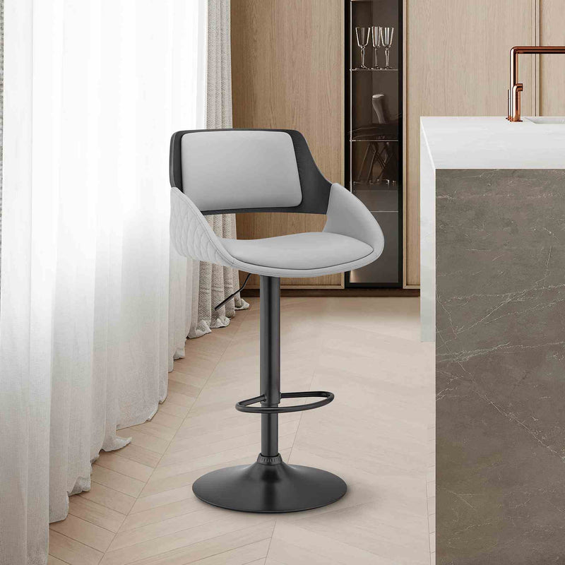 Colby Adjustable Gray Faux Leather and Black Finish Bar Stool - Furniture City (CA)l