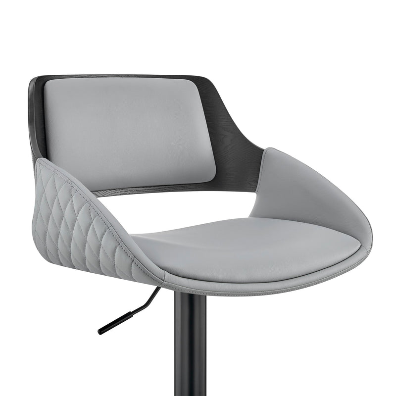 Colby Adjustable Gray Faux Leather and Black Finish Bar Stool - Furniture City (CA)l