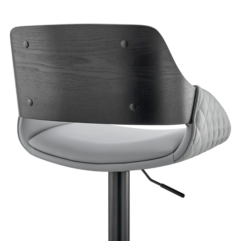 Colby Adjustable Gray Faux Leather and Black Finish Bar Stool - Furniture City (CA)l