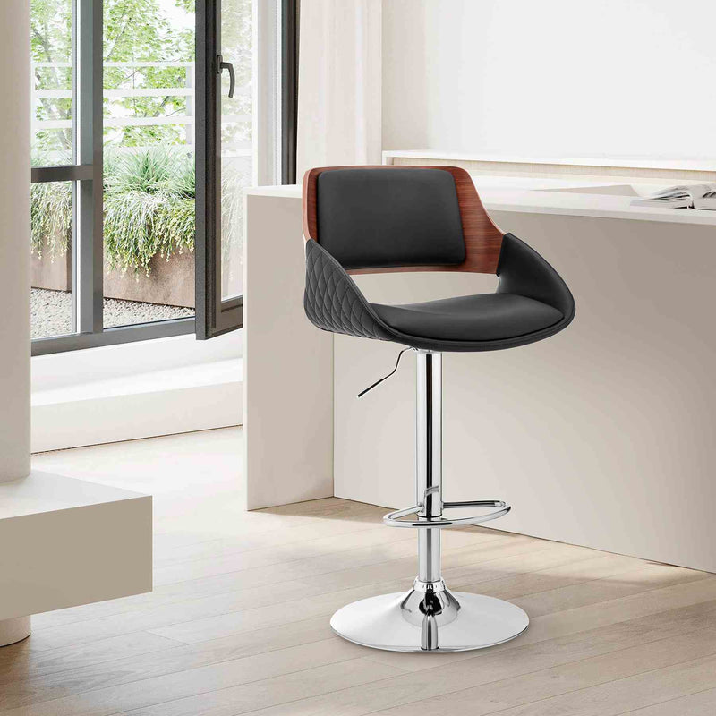 Colby Adjustable Black Faux Leather and Chrome Finish Bar Stool - Furniture City (CA)l