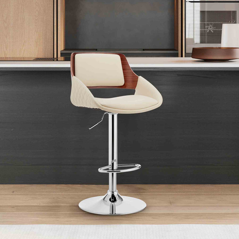 Colby Adjustable Cream Faux Leather and Chrome Finish Bar Stool - Furniture City (CA)l