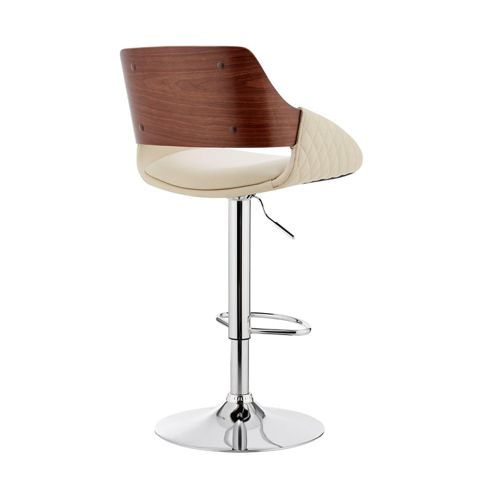 Colby Adjustable Cream Faux Leather and Chrome Finish Bar Stool