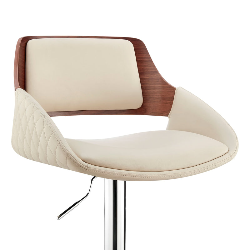Colby Adjustable Cream Faux Leather and Chrome Finish Bar Stool - Furniture City (CA)l