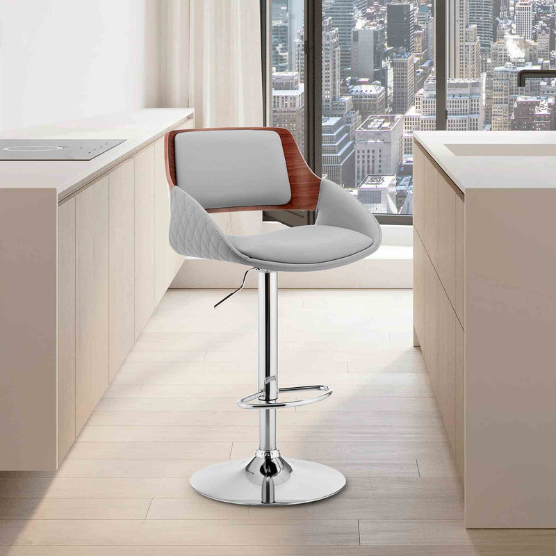 Colby Adjustable Gray Faux Leather and Chrome Finish Bar Stool - Furniture City (CA)l