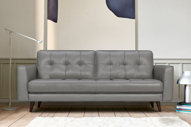 Daeson 86" Mid-Century Modern Gray Genuine Leather Square Arm Sofa - Furniture City (CA)l