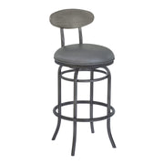 Davis 30" Bar Height Metal Swivel Barstool in Vintage Gray Faux Leather with Mineral Finish and Gray Walnut Wood Back - Furniture City (CA)l