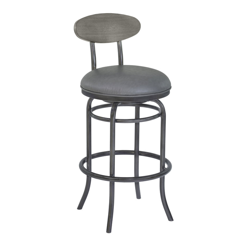 Davis 30" Bar Height Metal Swivel Barstool in Vintage Gray Faux Leather with Mineral Finish and Gray Walnut Wood Back - Furniture City (CA)l