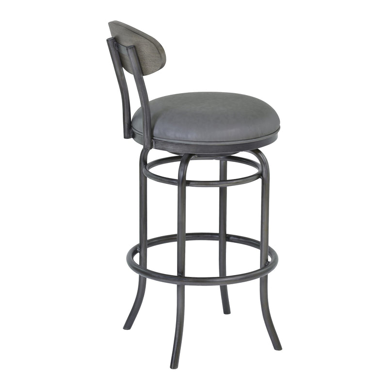 Davis 30" Bar Height Metal Swivel Barstool in Vintage Gray Faux Leather with Mineral Finish and Gray Walnut Wood Back - Furniture City (CA)l