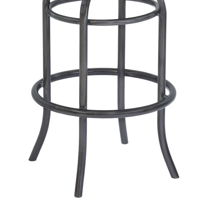 Davis 30" Bar Height Metal Swivel Barstool in Vintage Gray Faux Leather with Mineral Finish and Gray Walnut Wood Back