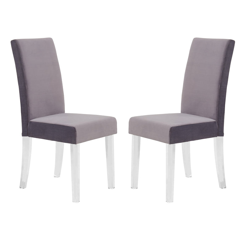 Dalia Modern and Contemporary Dining Chair in Gray Velvet with Acrylic Legs - Set of 2 - Furniture City (CA)l