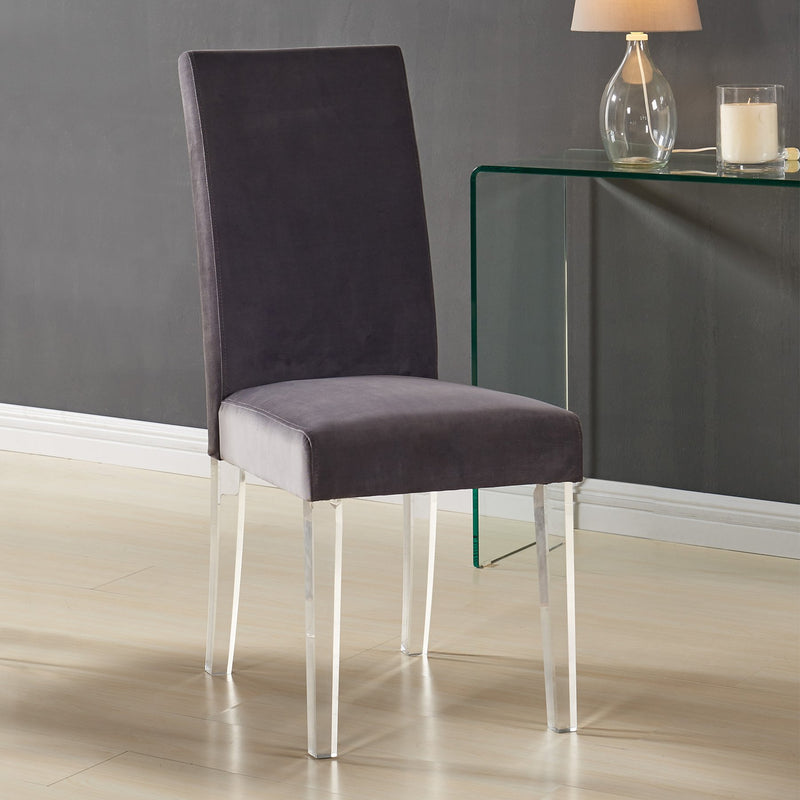 Dalia Modern and Contemporary Dining Chair in Gray Velvet with Acrylic Legs - Set of 2 - Furniture City (CA)l