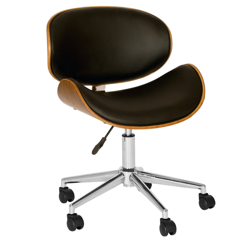 Daphne Modern Office Chair In Chrome Finish with Black Faux Leather And Walnut Veneer Back - Furniture City (CA)l