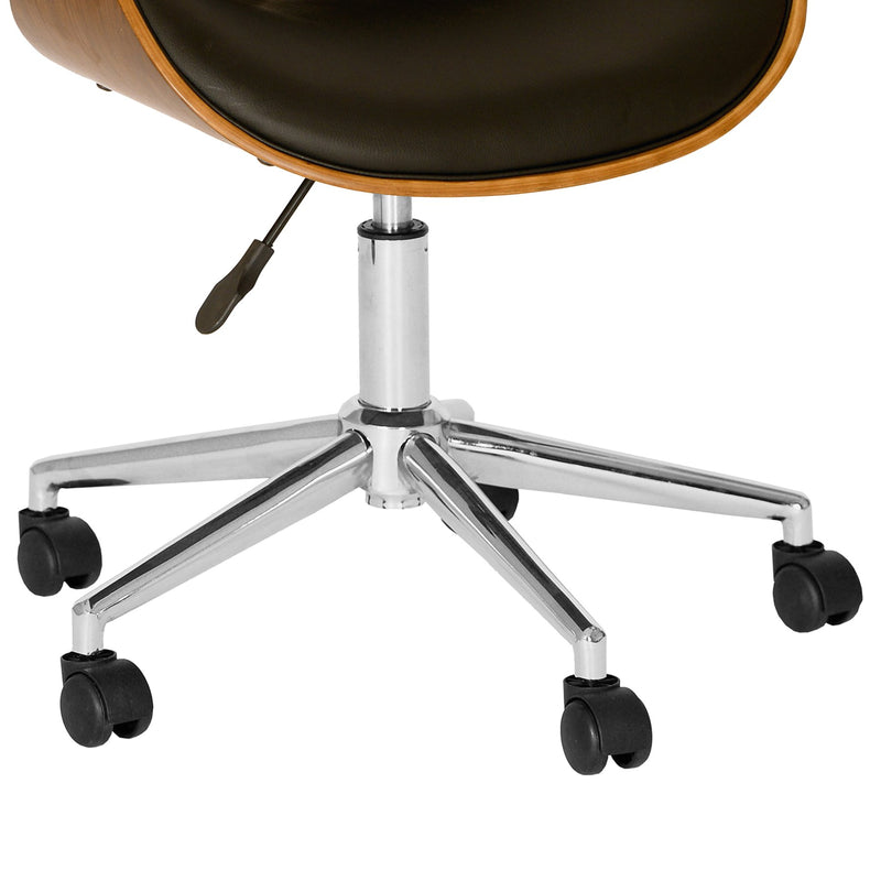 Daphne Modern Office Chair In Chrome Finish with Black Faux Leather And Walnut Veneer Back - Furniture City (CA)l