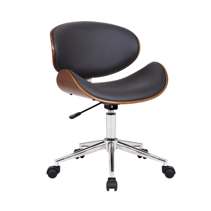 Daphne Modern Office Chair In Chrome Finish with Gray Faux Leather And Walnut Veneer Back - Furniture City (CA)l