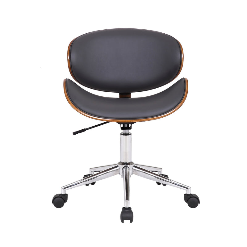 Daphne Modern Office Chair In Chrome Finish with Gray Faux Leather And Walnut Veneer Back - Furniture City (CA)l