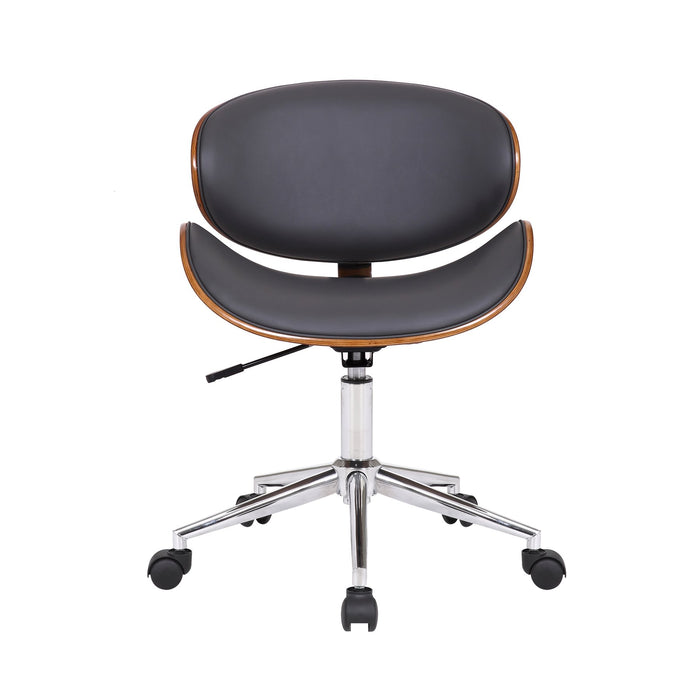 Daphne Modern Office Chair In Chrome Finish with Gray Faux Leather And Walnut Veneer Back