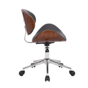 Daphne Modern Office Chair In Chrome Finish with Gray Faux Leather And Walnut Veneer Back - Furniture City (CA)l