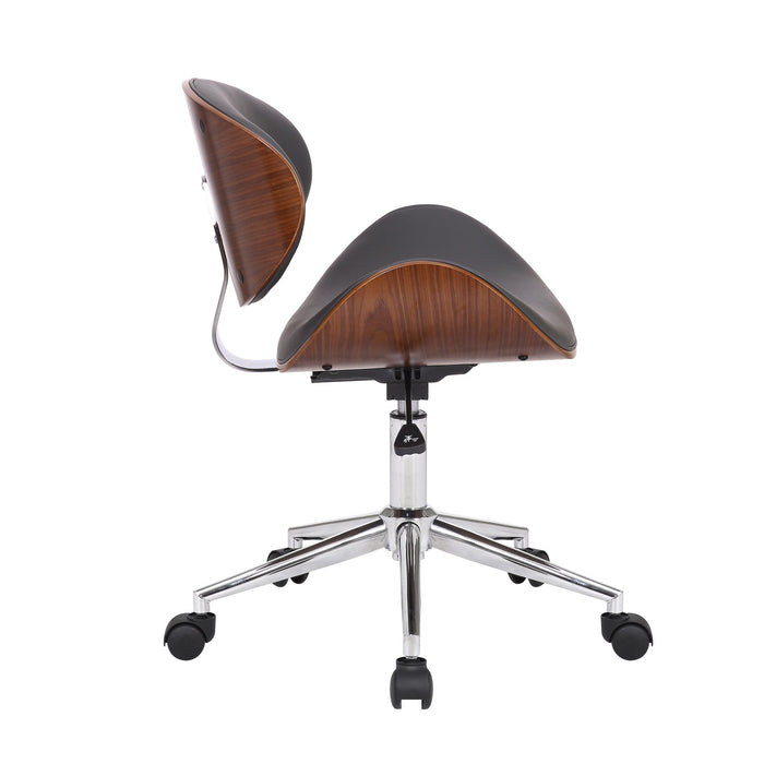 Daphne Modern Office Chair In Chrome Finish with Gray Faux Leather And Walnut Veneer Back