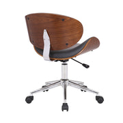 Daphne Modern Office Chair In Chrome Finish with Gray Faux Leather And Walnut Veneer Back - Furniture City (CA)l