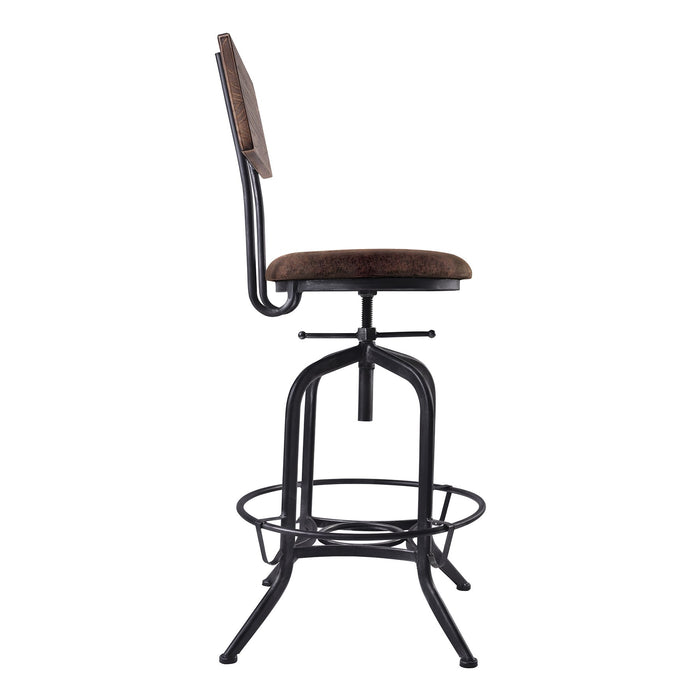 Damian Adjustable Barstool Metal in Industrial Gray Finish with Brown Fabric Seat
