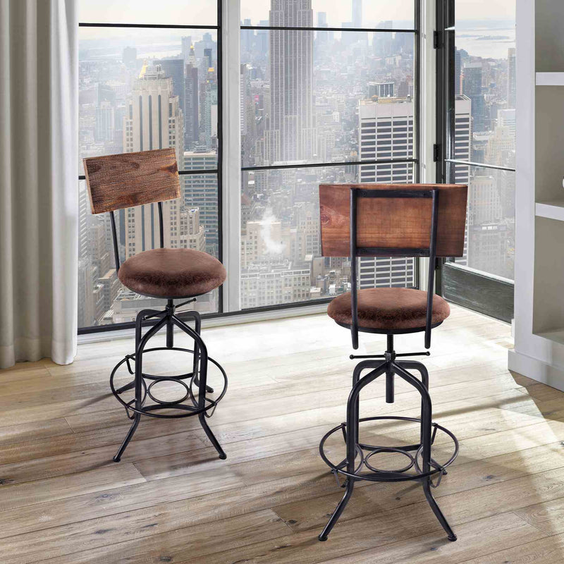 Damian Adjustable Barstool Metal in Industrial Gray Finish with Brown Fabric Seat - Furniture City (CA)l