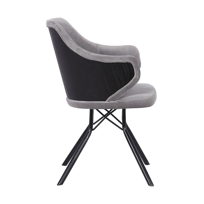 Darcie Contemporary Dining Chair in Black Powder Coated Finish with Gray Velvet and Black Brushed Wood Finish Back - Furniture City (CA)l