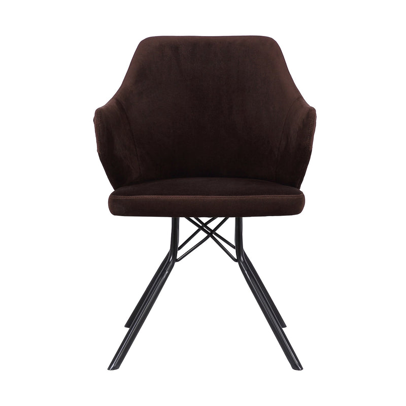 Darcie Mid-Century Dining Chair in Black Powder Coated Finish with Brown Velvet and Walnut Glazed Wood Finish Back - Furniture City (CA)l