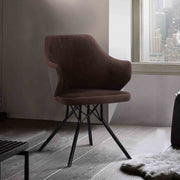 Darcie Mid-Century Dining Chair in Black Powder Coated Finish with Brown Velvet and Walnut Glazed Wood Finish Back - Furniture City (CA)l