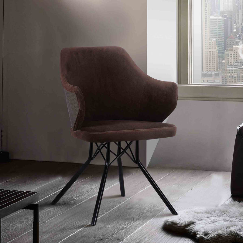 Darcie Mid-Century Dining Chair in Black Powder Coated Finish with Brown Velvet and Walnut Glazed Wood Finish Back - Furniture City (CA)l