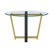 Devi 48" Round Dining Table in Gold Stainless Steel and Black Iron Base with Glass Tabletop - Furniture City (CA)l